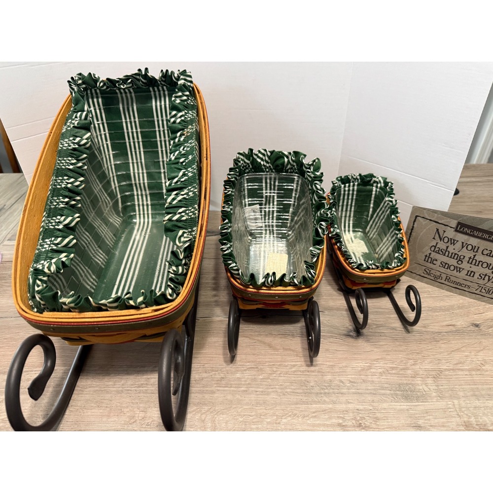 Longaberger Baskets Sleigh Set 3 Piece Wrought Iron Runners Christmas Plaid